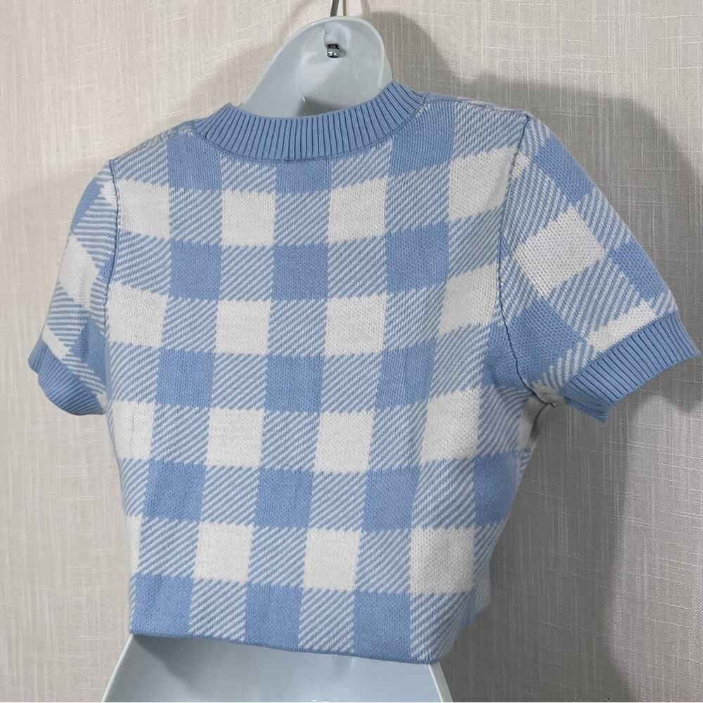 H&M Cropped Plaid Short Sleeve Knit Sweater Top Sz M - Picture 11 of 16